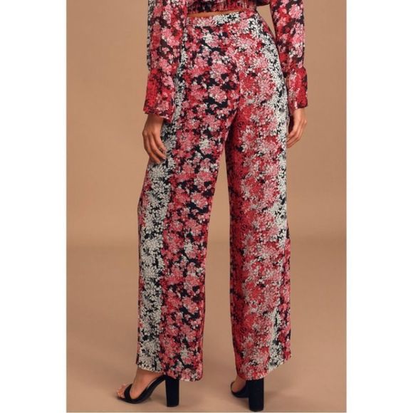 Lulus Pants Happier Now Multi Floral Wide-Leg Pants NWT - Picture 3 of 9